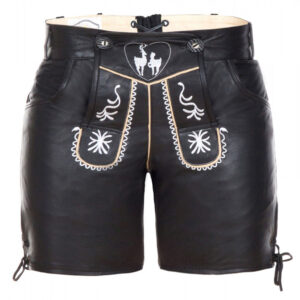 Women Deer Embroidery Black Lederhosen